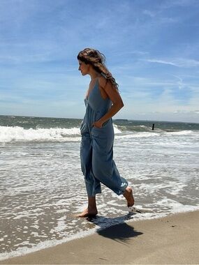 Loup Charmant Women’s Organic Cotton Wide Leg Lookout Jumpsuit In Seaglass XS